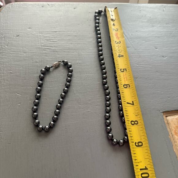 925 Sterling Silver Hematite Beaded Necklace Bracelet Set - Picture 9 of 9
